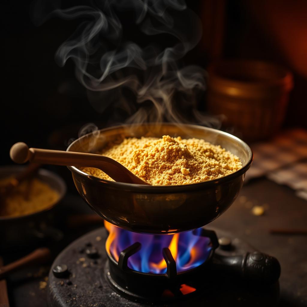 Crafting — The slow-roast — patiently coaxed in small brass kadhais until the perfect golden hue arrives.